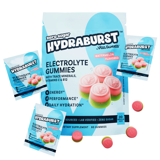 Hydraburst™ Zero Sugar Electrolyte Gummies, Watermelon bag with single serve packs and gummies